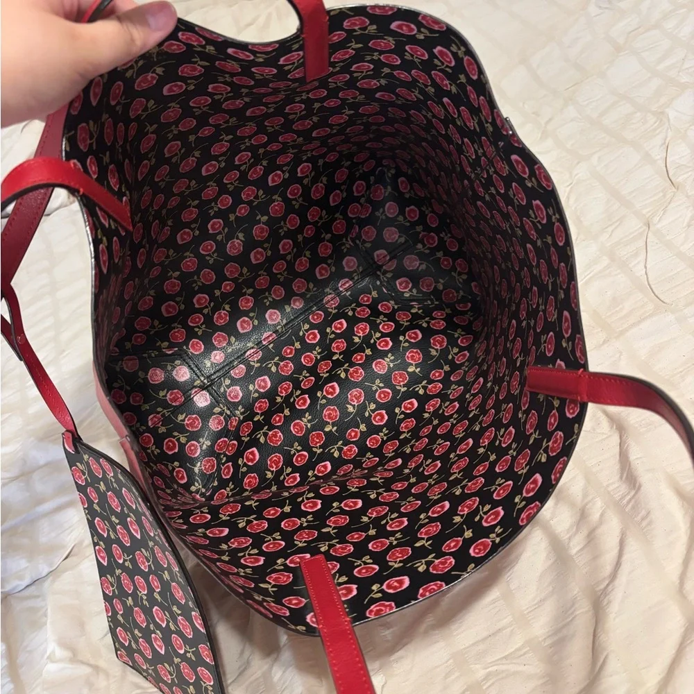 Kate Spade Rose Red Reversible Tote with Floral Pouch - Picture 3 of 6